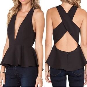 Lovers + Friends Bloom Black Peplum Top Small